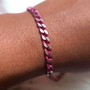 Vintage Pink and Silver 7 inch Figaro Bracelet